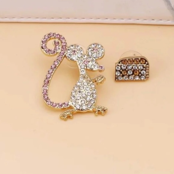 ✨ FREE Mouse Cheese Boho Peasant Hipster Rhinestone Cute Snack Cartoon Earrings - Picture 2 of 3
